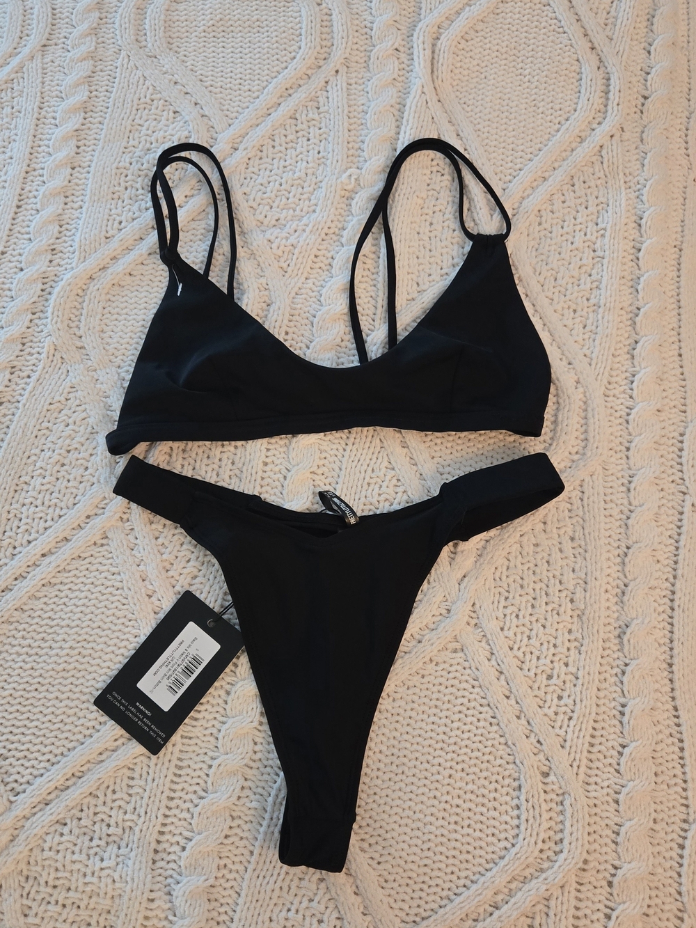 PrettyLittleThing Black Strappy Triangle Bikini Set NEW size 6